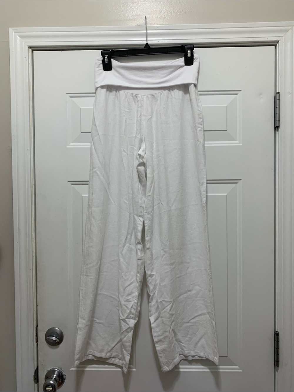 3/$15 No Boundaries Linen Blend White Fold-Over Waist Wide Leg Pants Size Medium